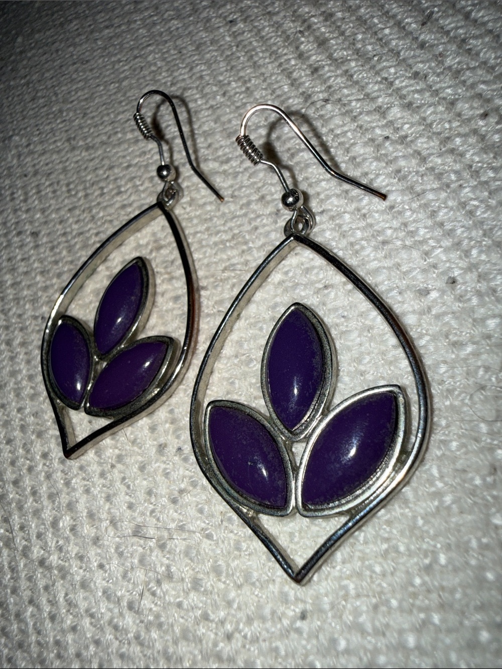 Purple & Silver Floral Teardrop Earrings